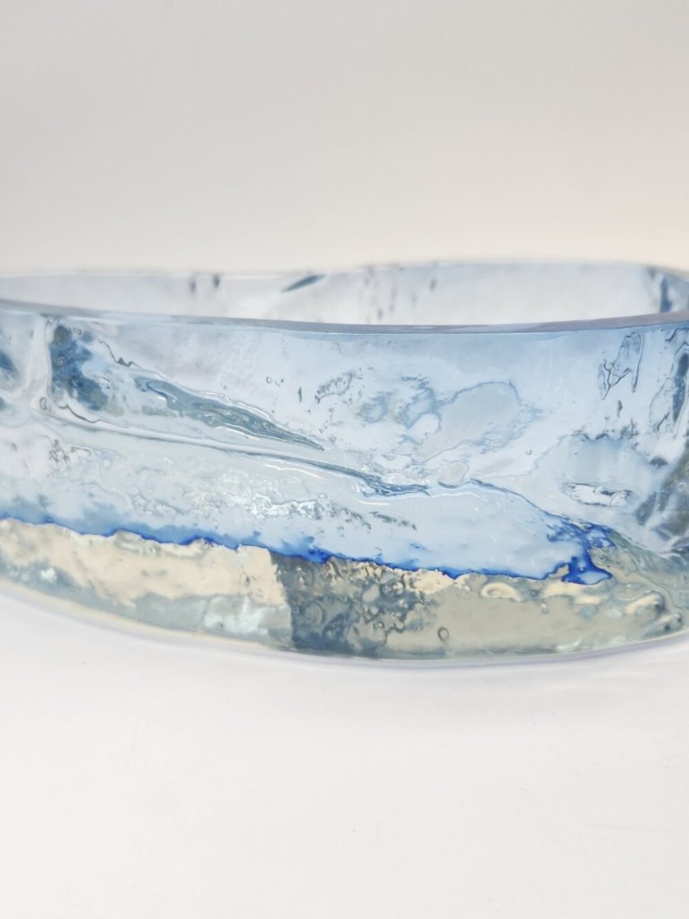 Kaj Blomqvist Signed Blue Art Glass Bowl Scandinavian Studio Organic Form 7"